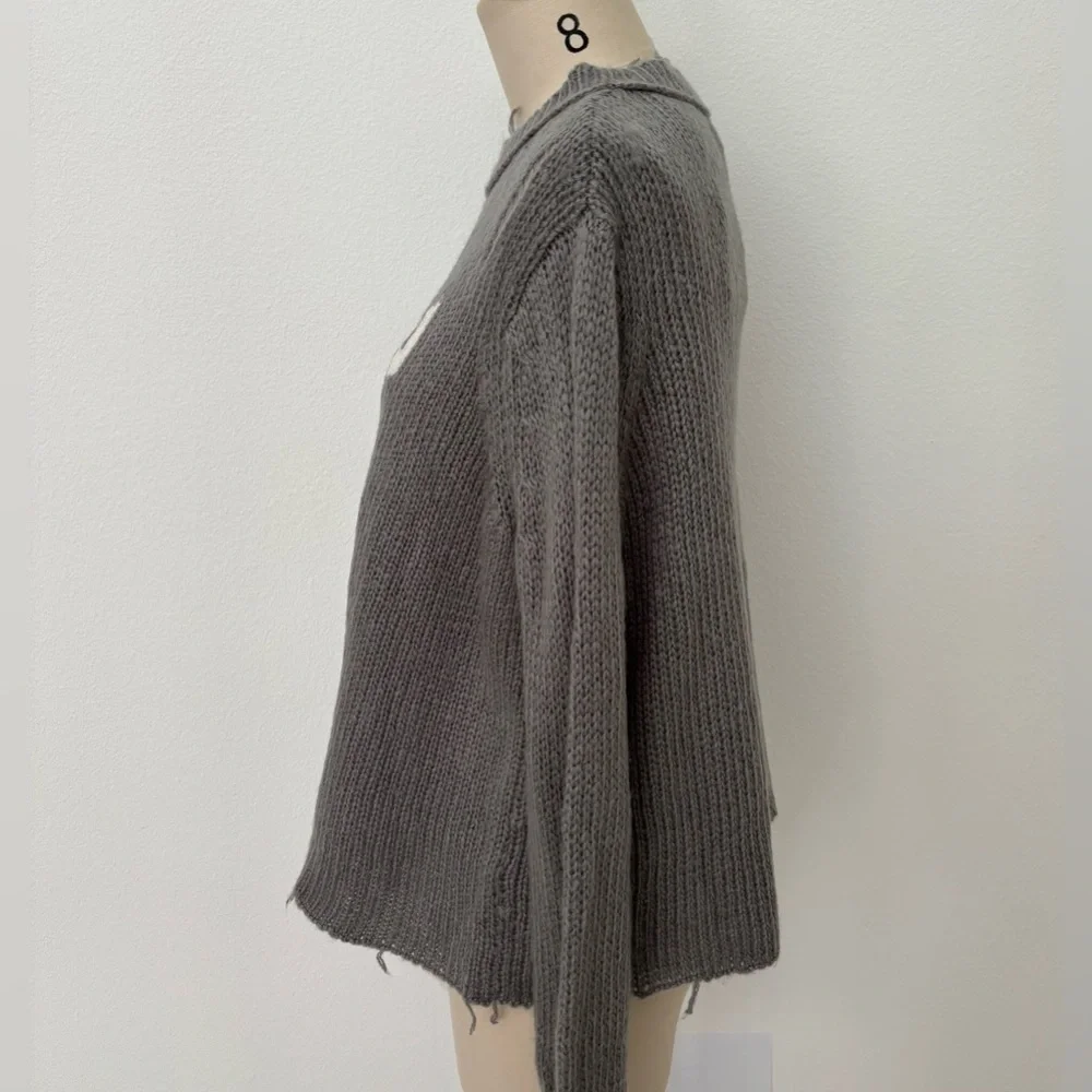 Wooden Ships Snow Bum Graphic Sweater NWT Gray Distressed Slouchy Winter S/M
